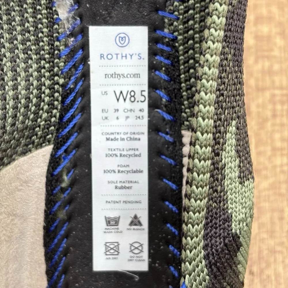 Rothy's The‎ Point Ballet Pointed Flats Womens Size 8.5 Olive Camo Knit Slip On